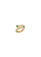 Trisolina Bypass Ring with Cabochon Emeralds