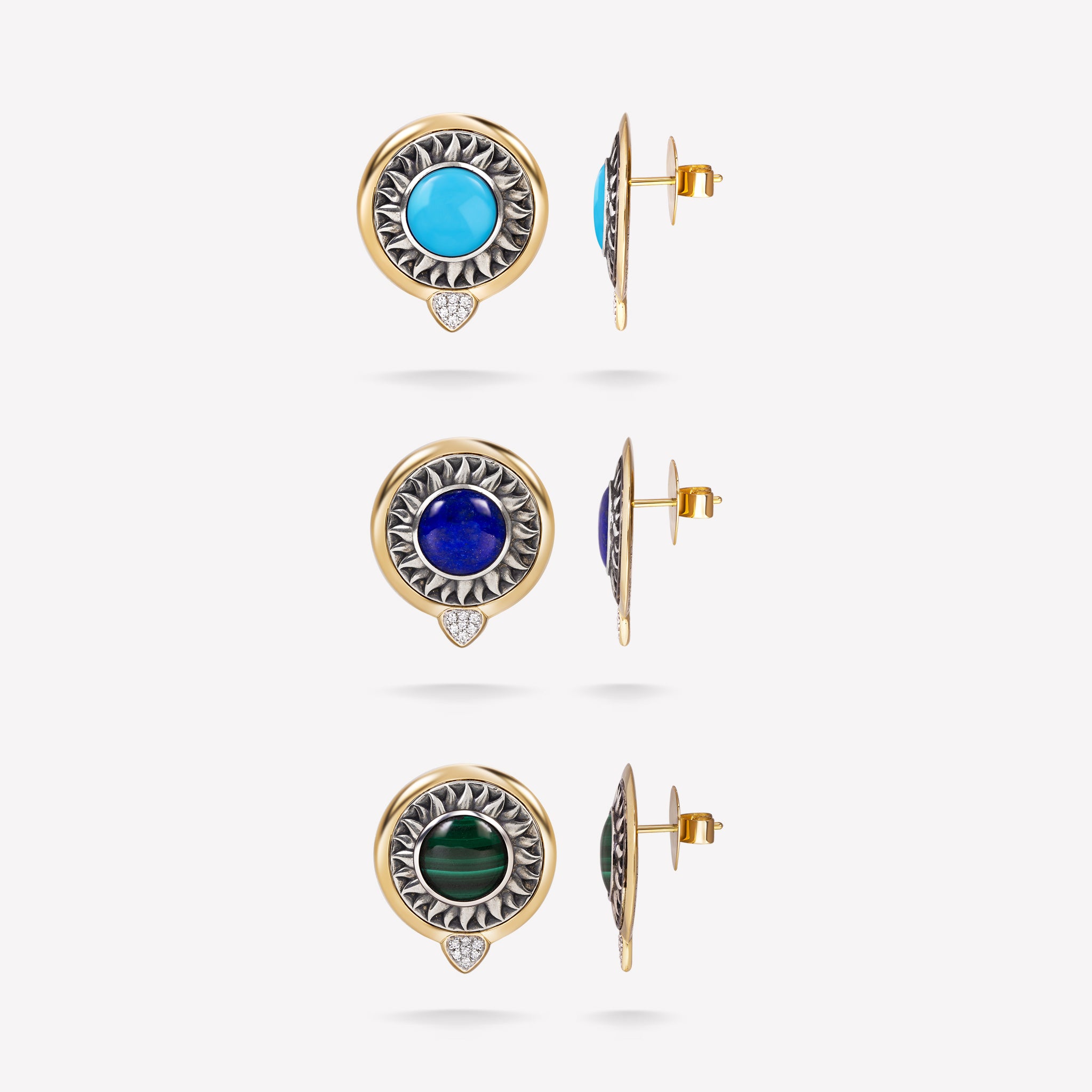 marinab.com, Soleil Precious Stone Cabochon Stud Earrings